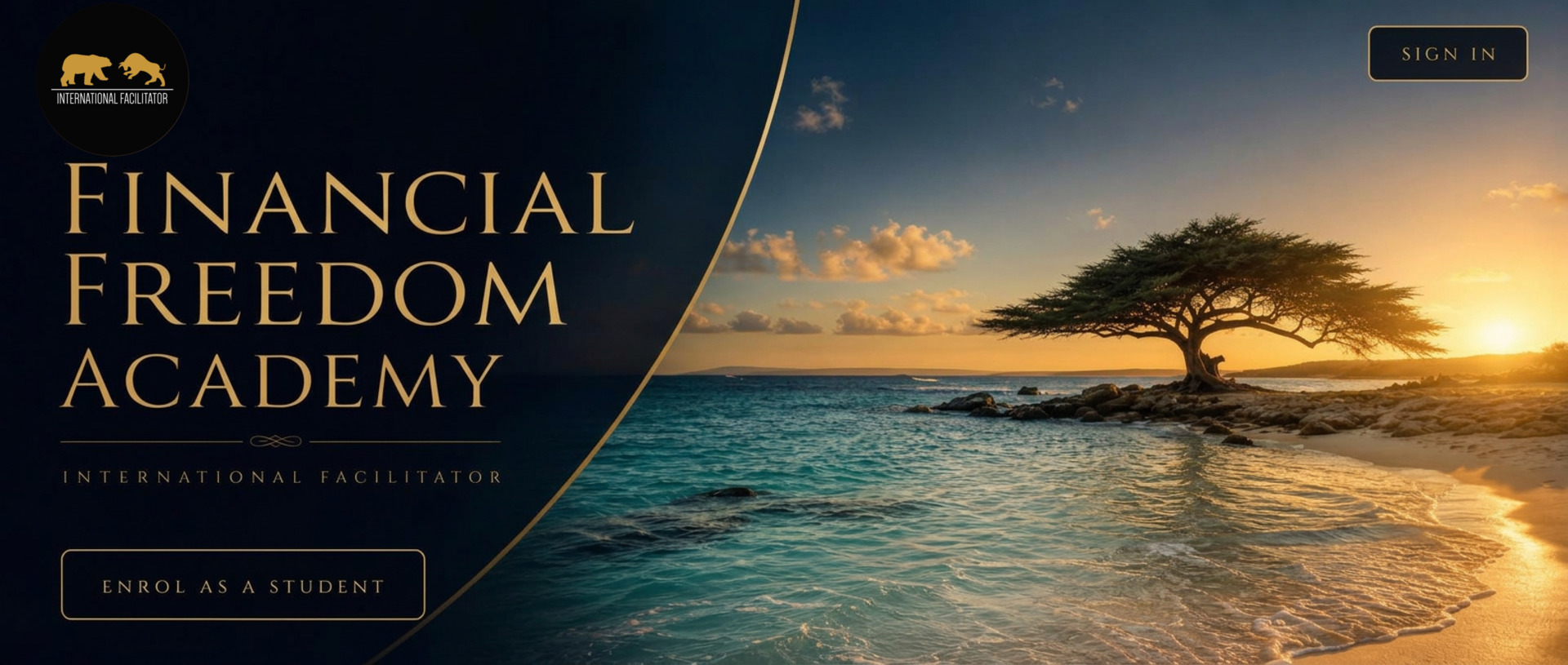 The International Facilitator Financial Freedom Academy — Aruba coastline at golden hour
